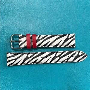 New Without Tags 18mm Michele Zebra Print Watch Strap with Red Accents